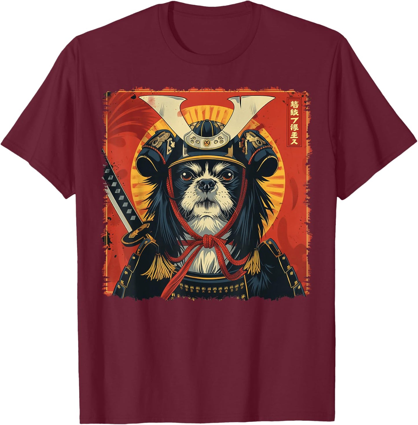 Japanese Chin Dog Japanese Art Samurai Ukiyo-e Vintage T-Shirt - T-Shirt | Maroon