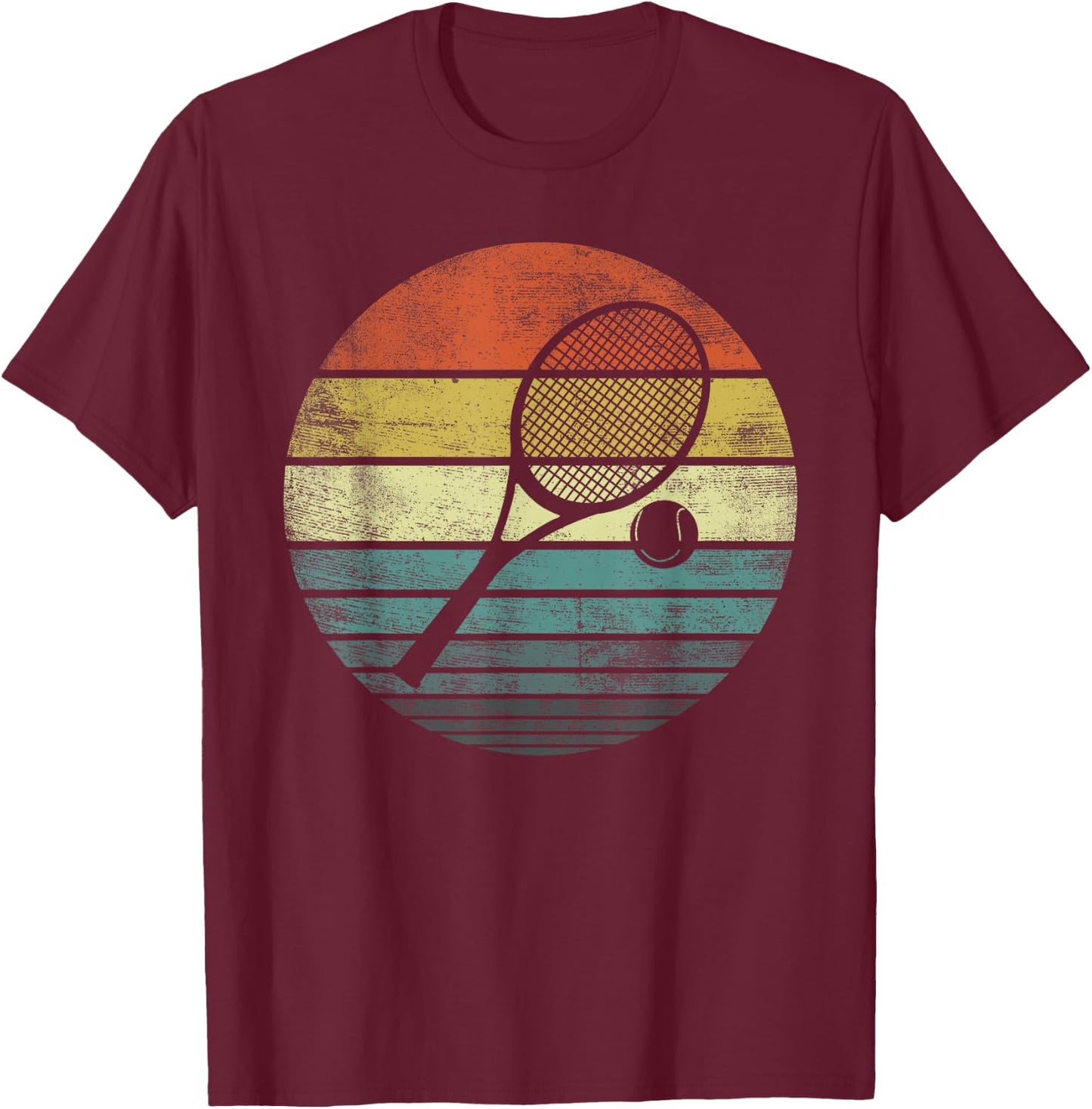 Tennis Player Gifts Retro Sunset Tennis Racquet & Ball Coach T-Shirt - T-Shirt | Maroon