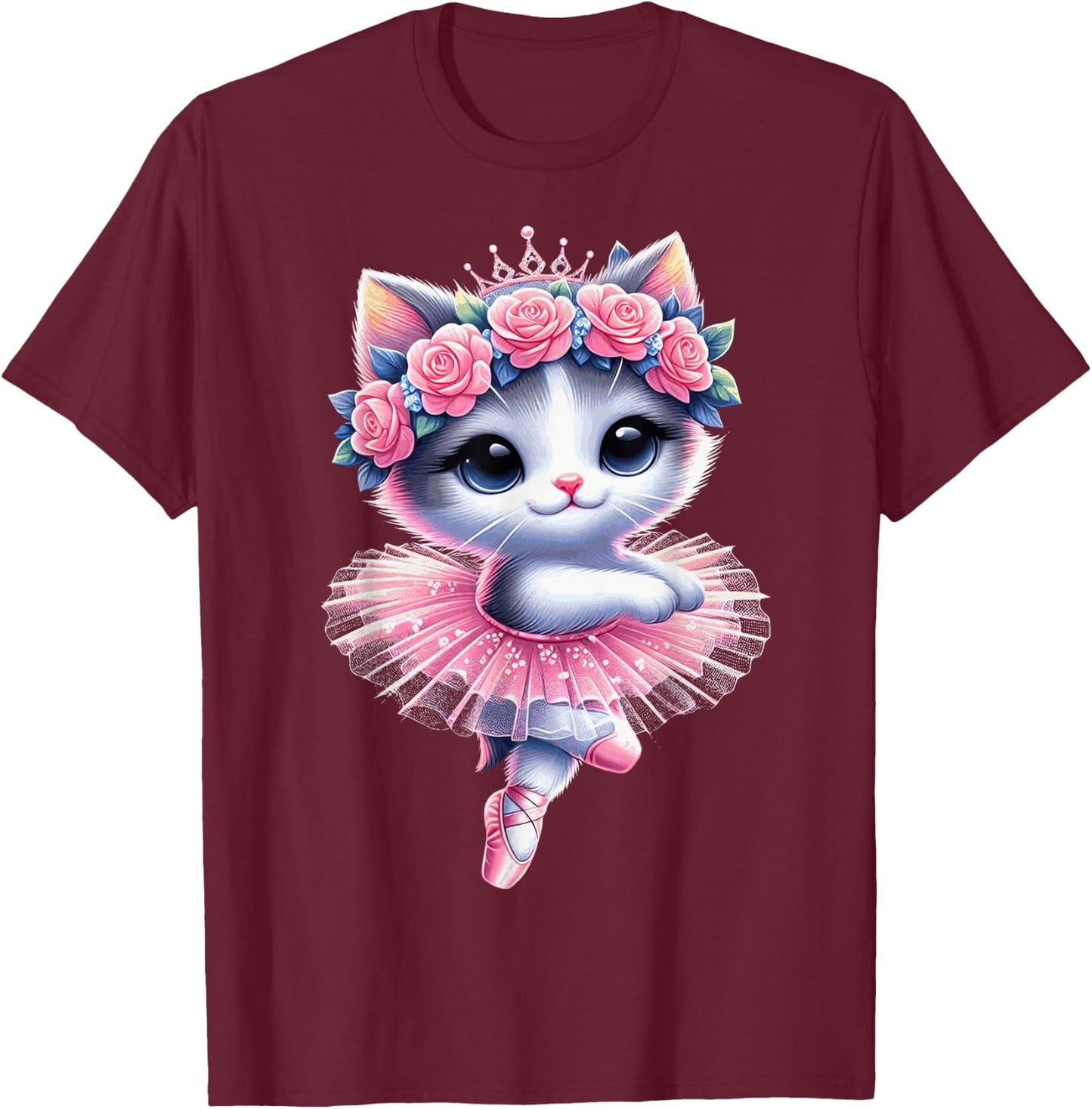 Cute Ballet Kitten Ballerina Cat Dancing Gracefully Tutu Art T-Shirt - T-Shirt | Maroon