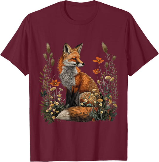Cottagecore Fox T-Shirt - T-Shirt | Maroon