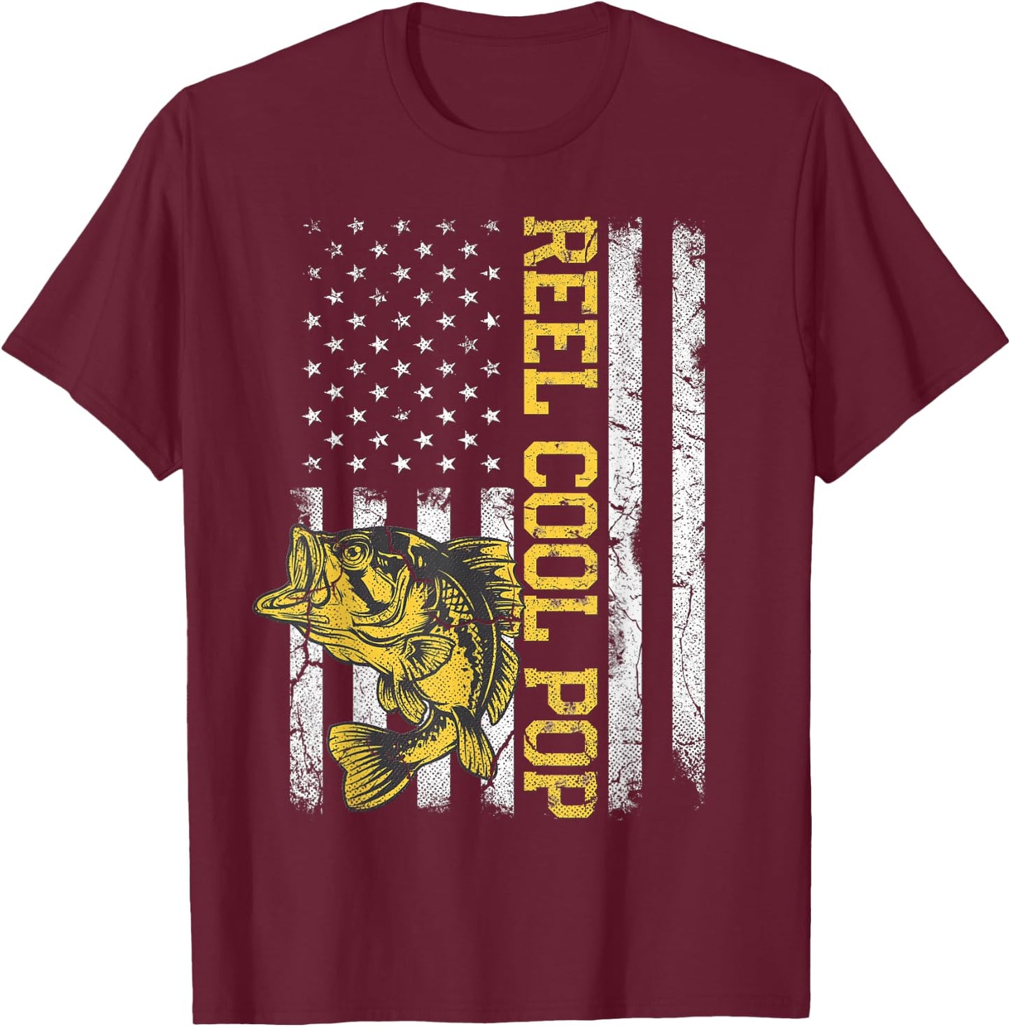 Father's Day Gift Fishing Reel Cool Pop American Flag Dad T-Shirt - T-Shirt | Maroon