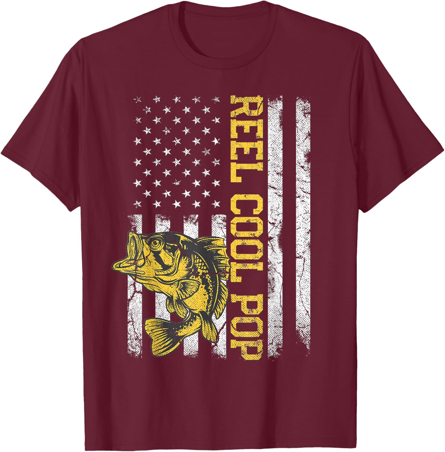 Father's Day Gift Fishing Reel Cool Pop American Flag Dad T-Shirt - T-Shirt | Maroon