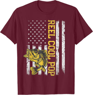 Father's Day Gift Fishing Reel Cool Pop American Flag Dad T-Shirt - T-Shirt | Maroon