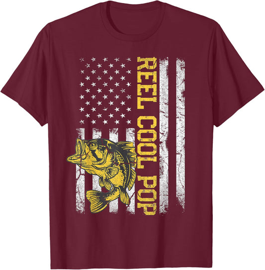 Father's Day Gift Fishing Reel Cool Pop American Flag Dad T-Shirt - T-Shirt | Maroon