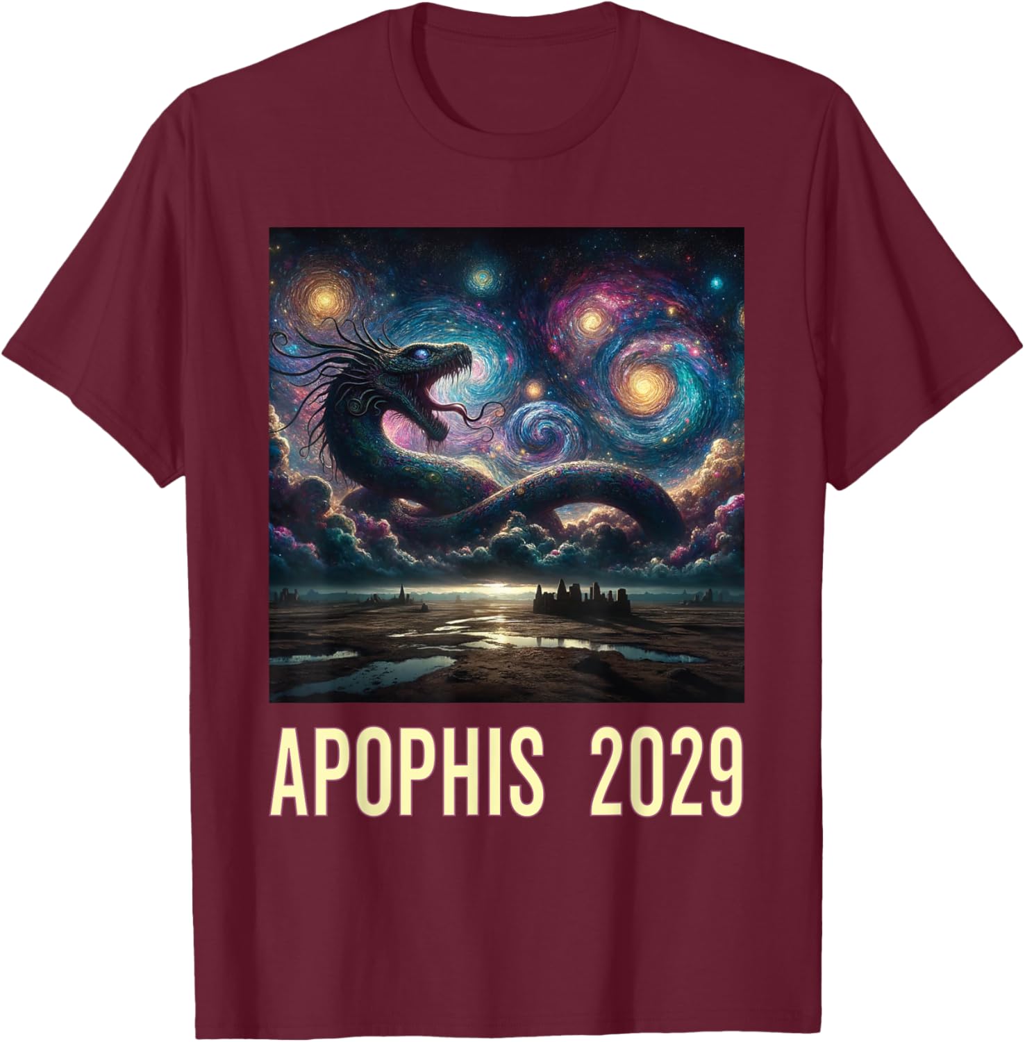 Colorful Asteroid Furious Apophis 2029 T-Shirt - T-Shirt | Maroon