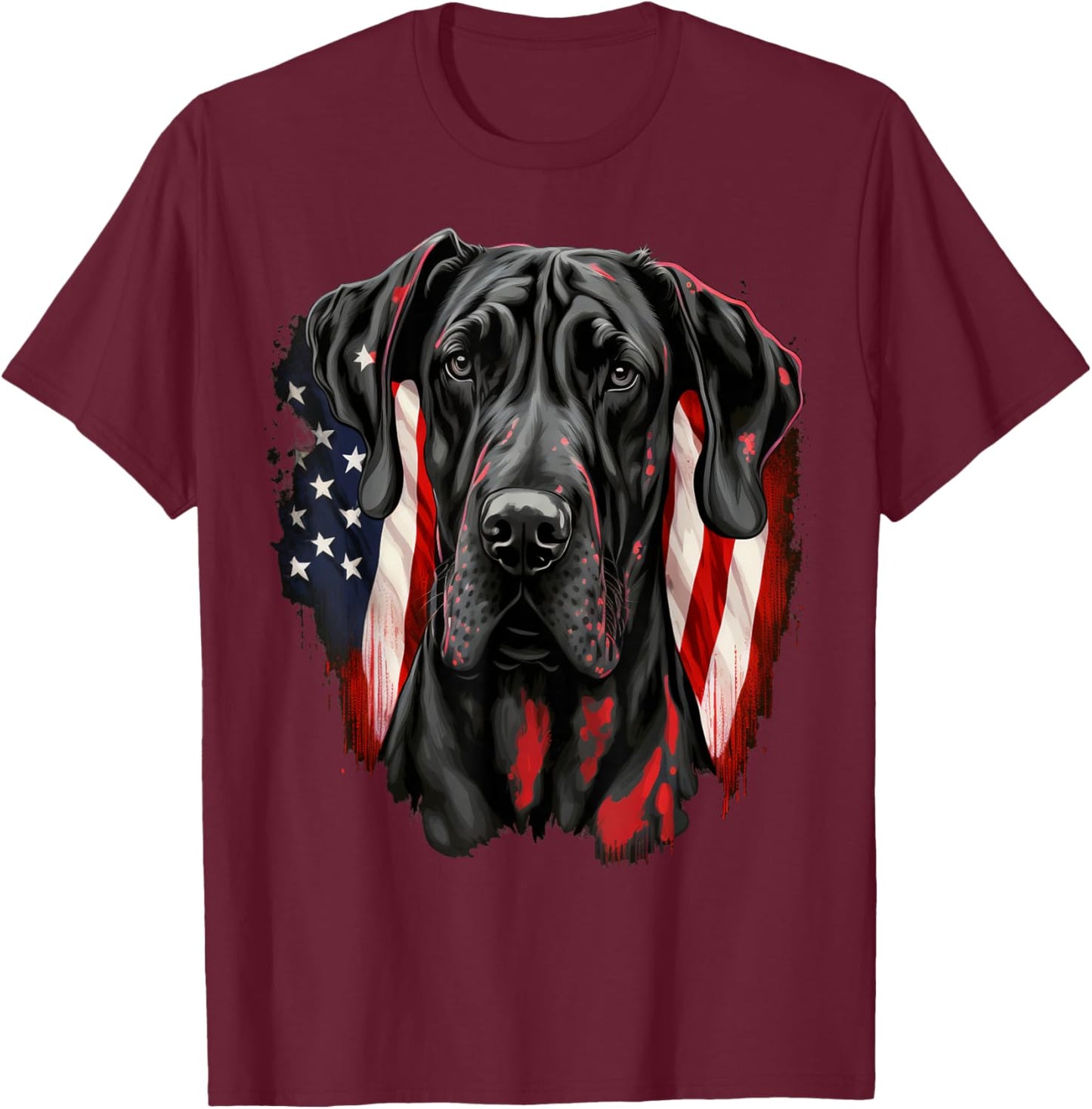 USA 4th of July Great Dane on Patriotic American Great Dane T-Shirt - T-Shirt | Maroon