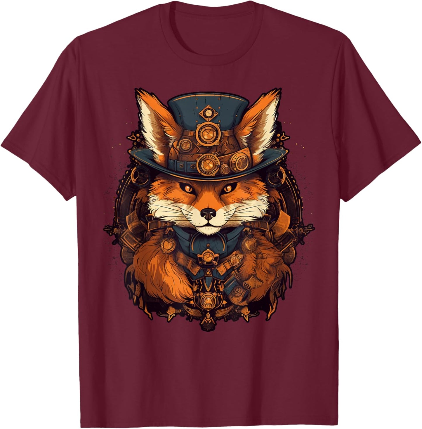 Steampunk Fox T-Shirt - T-Shirt | Maroon