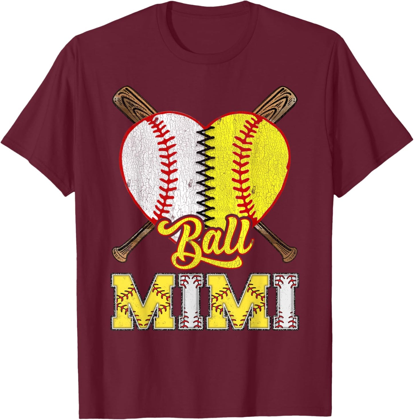 Mimi Of Both Ball Mimi Half Baseball Softball T-Shirt - T-Shirt | Maroon