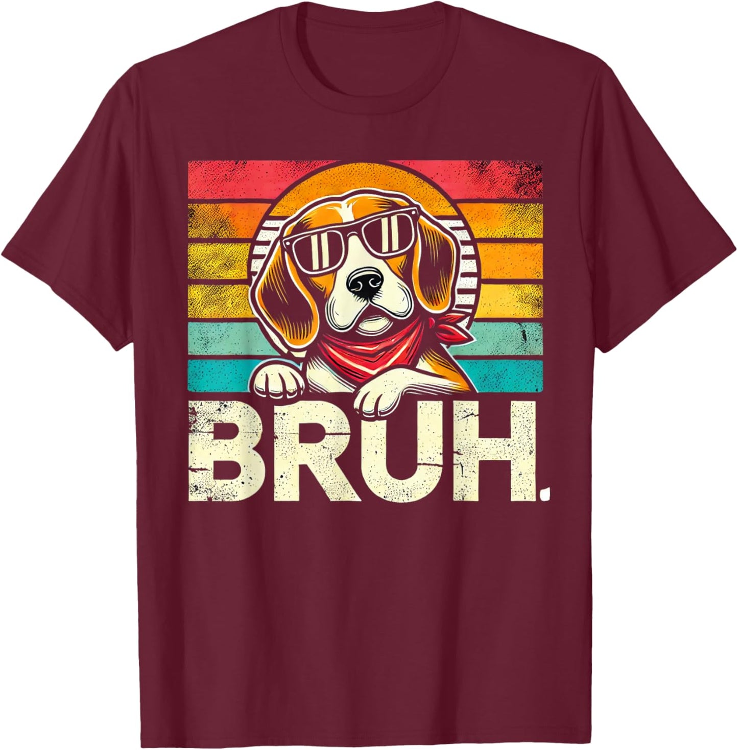 Bruh Retro Vintage 80s Dog Sunglasses BRUH Funny Bruh Beagle T-Shirt - T-Shirt | Maroon