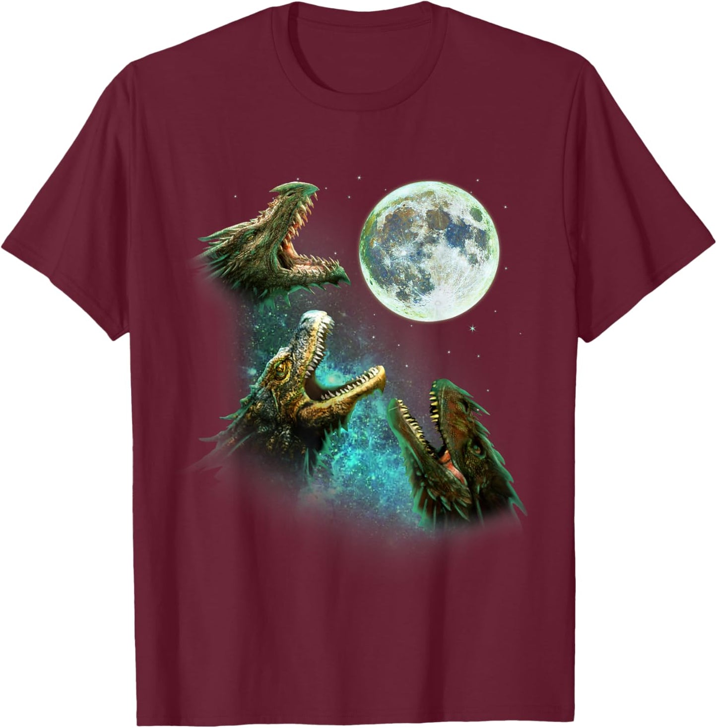 Three Dragons Howl At Moon 3 Wolfs Wolves - Funny Parody T-Shirt - T-Shirt | Maroon