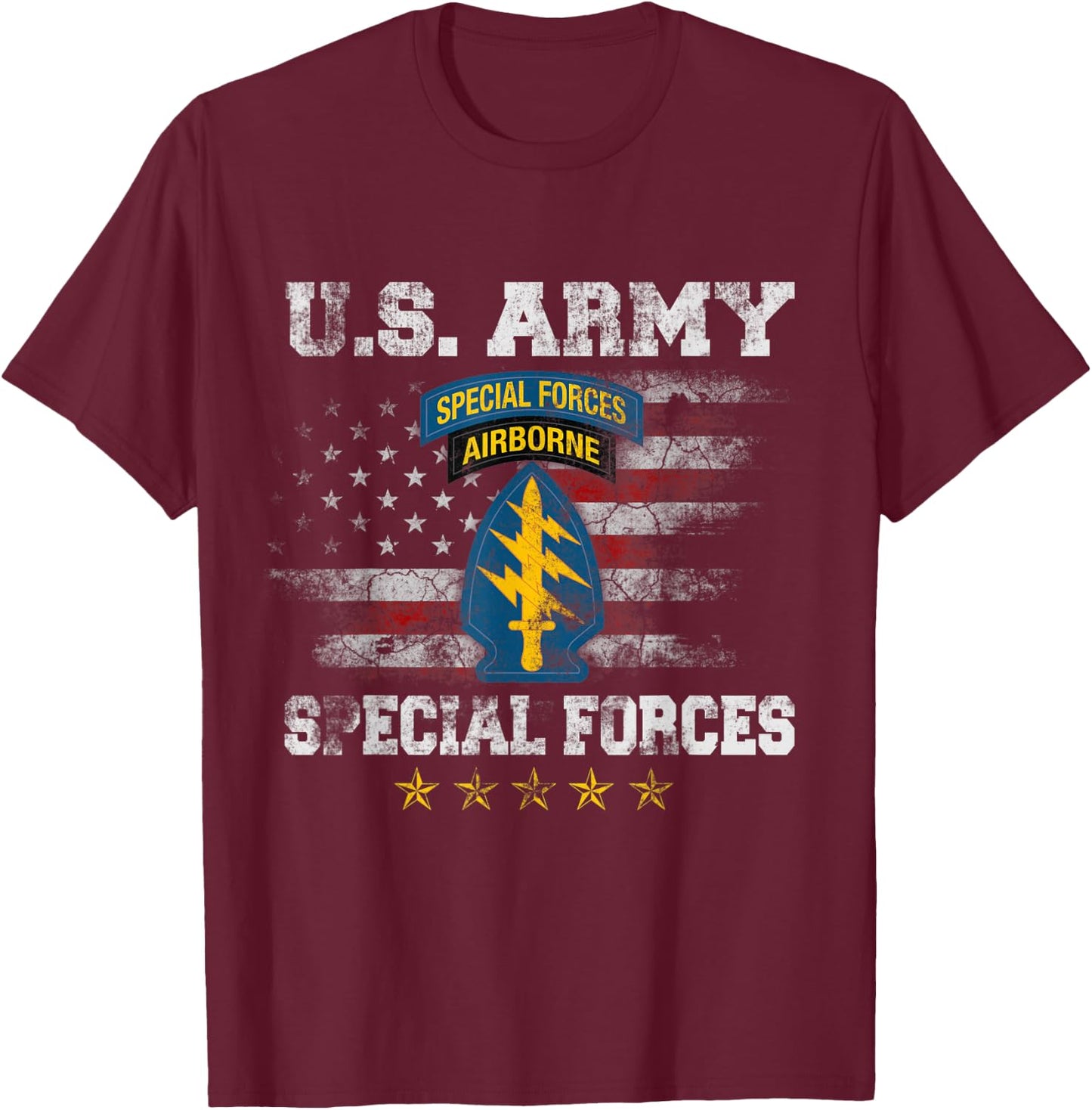 Special Forces Group Airborne Veteran Flag SFG 4th of July T-Shirt - T-Shirt | Maroon