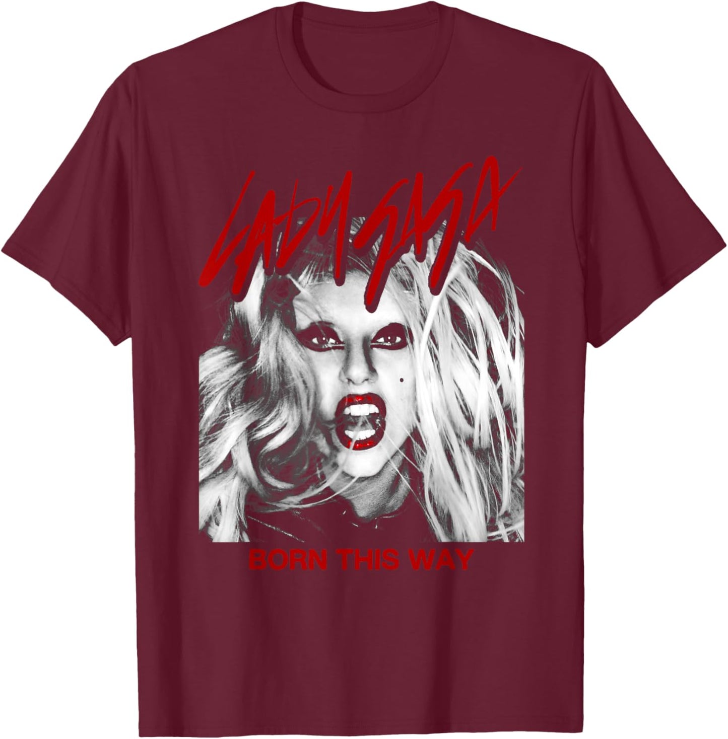 Official Lady Gaga Born This Way Cover T-Shirt - T-Shirt | Maroon