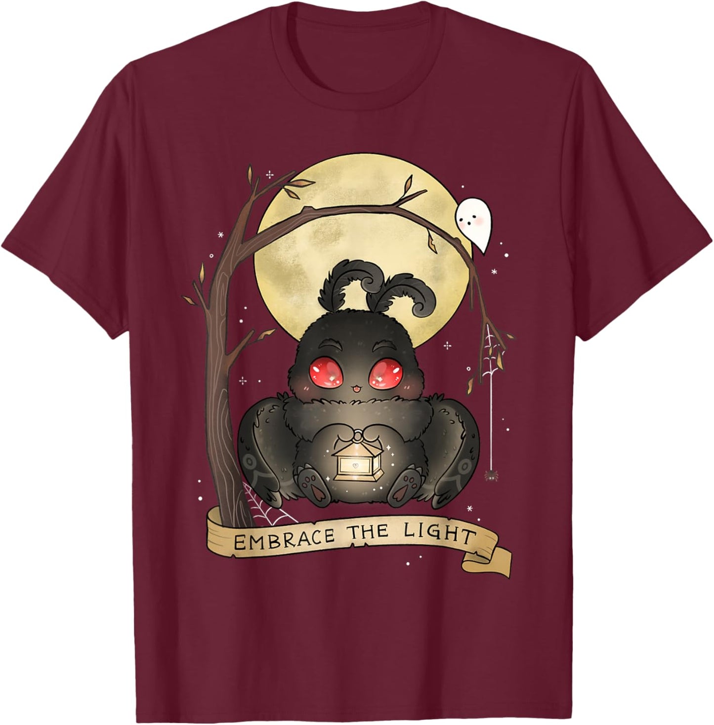 Embrace The Light Mothman Spooky Cute Cryptid Goth Halloween T-Shirt - T-Shirt | Maroon