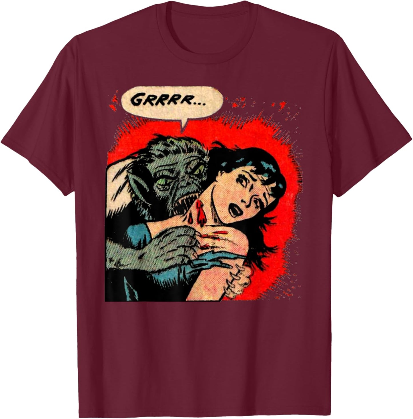 Creepy Horror Movie Monster Comic Vintage Halloween Werewolf T-Shirt - T-Shirt | Maroon