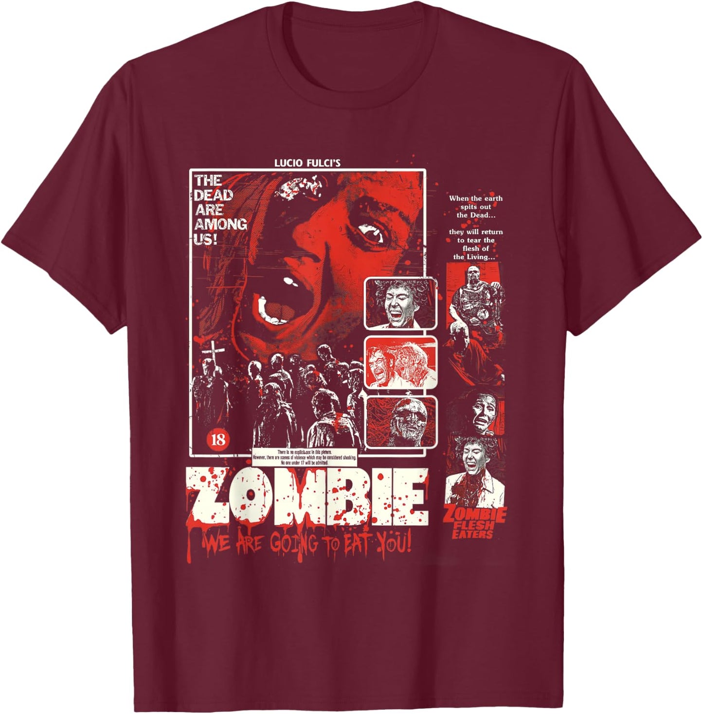 Vintage Zombie Halloween Poster Retro Movie Bloody T-Shirt - T-Shirt | Maroon