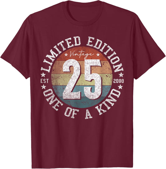 25 Year Old Gifts Vintage 2000 Limited Edition 25th Birthday T-Shirt - T-Shirt | Maroon