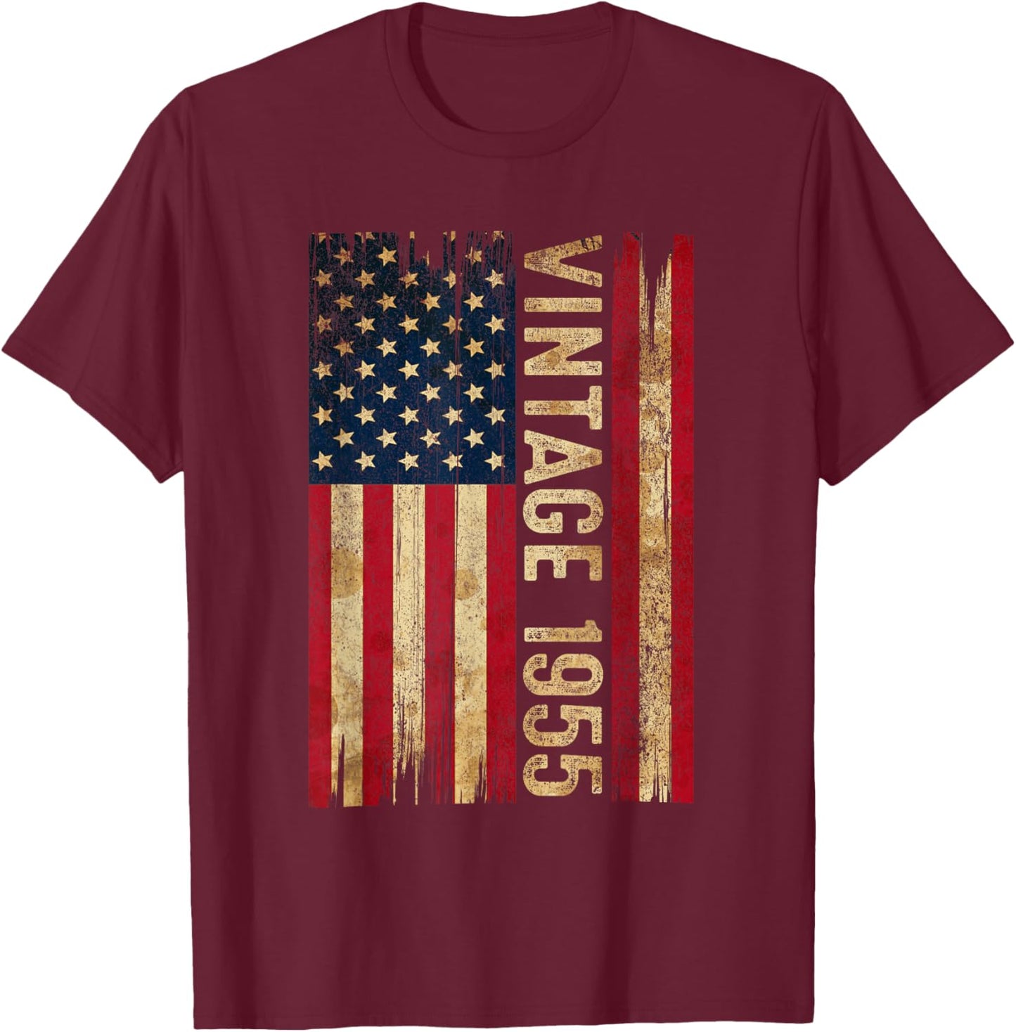 Vintage Made In 1955 American Flag 70th Birthday 70 Year Old T-Shirt - T-Shirt | Maroon