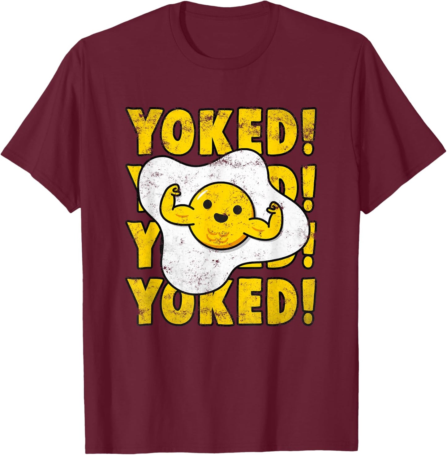Yoked Bodybuilding Egg Yolk Bulking Men Funny Gym T-Shirt - T-Shirt | Maroon