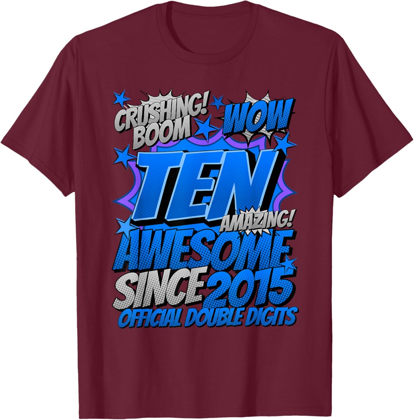 Official Double Digits 10 Year Old Gifts 10th Birthday Boy T-Shirt - T-Shirt | Maroon