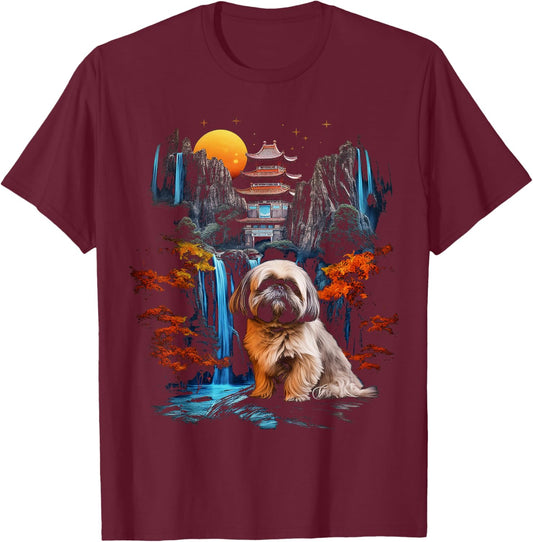 Shih Tzu Motif Pet Art Dog Shih Tzu Men Women Kids T-Shirt - T-Shirt | Maroon