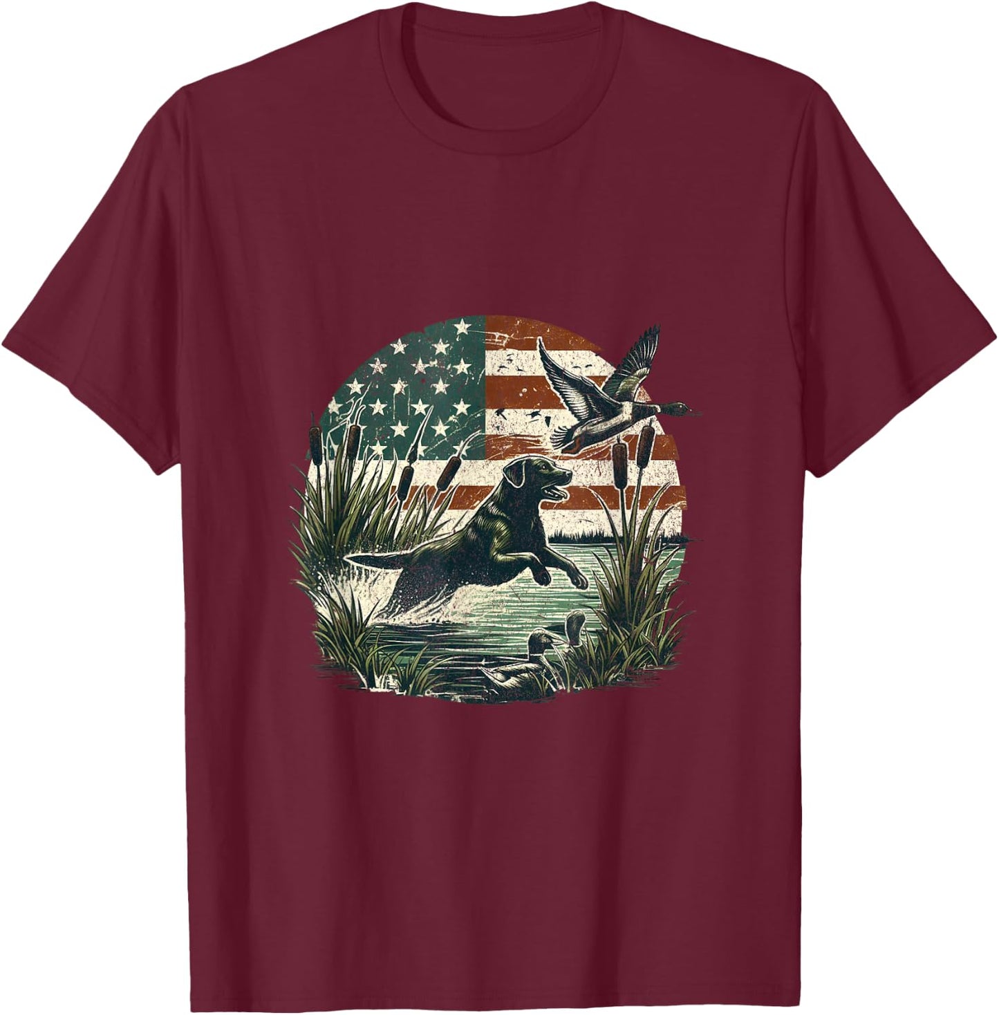 Black Labrador USA Flag Lab Owner Duck Hunter T-Shirt - T-Shirt | Maroon