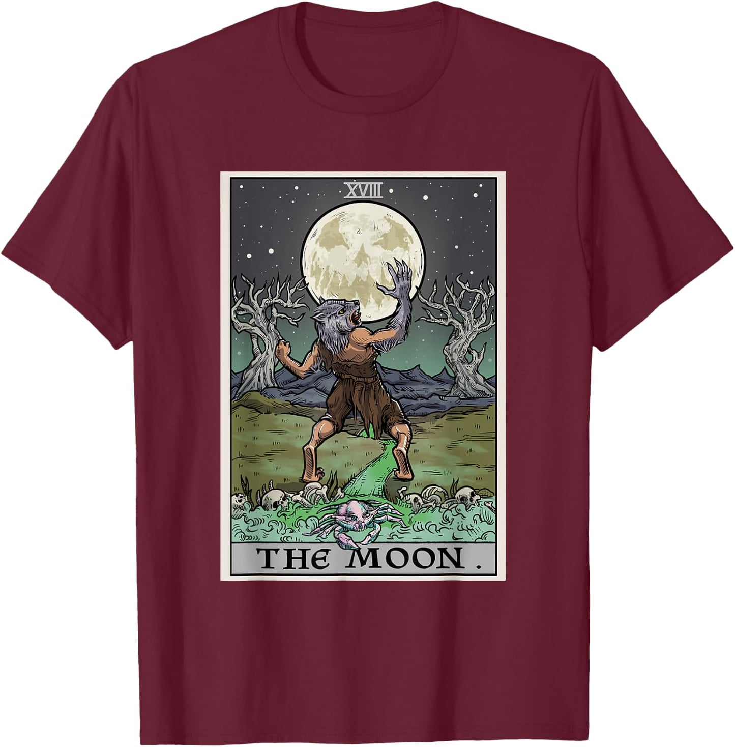 The Moon Tarot Card Halloween Werewolf Gothic Witch Horror T-Shirt - T-Shirt | Maroon