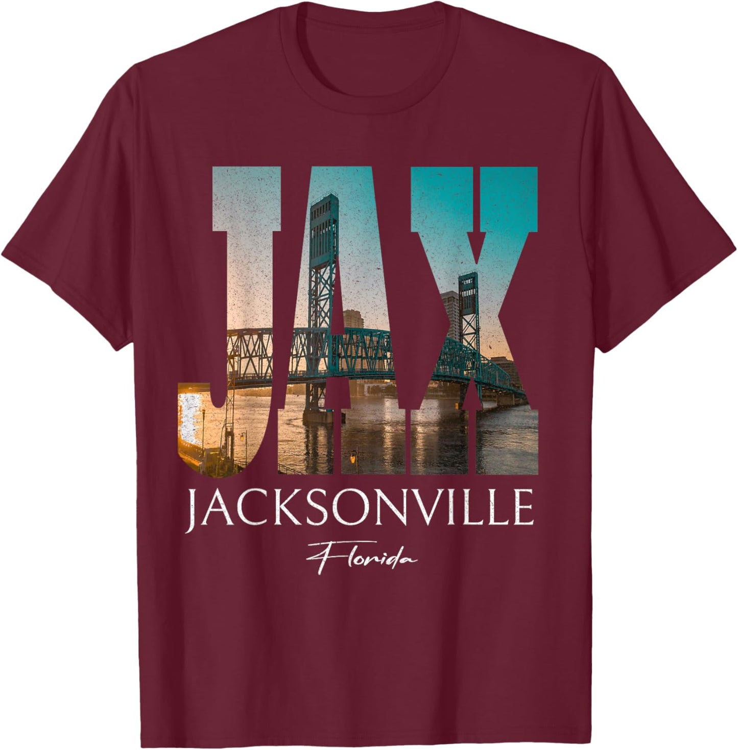 Sunset Jax Bridge Jacksonville Florida FL Souvenir T-Shirt - T-Shirt | Maroon