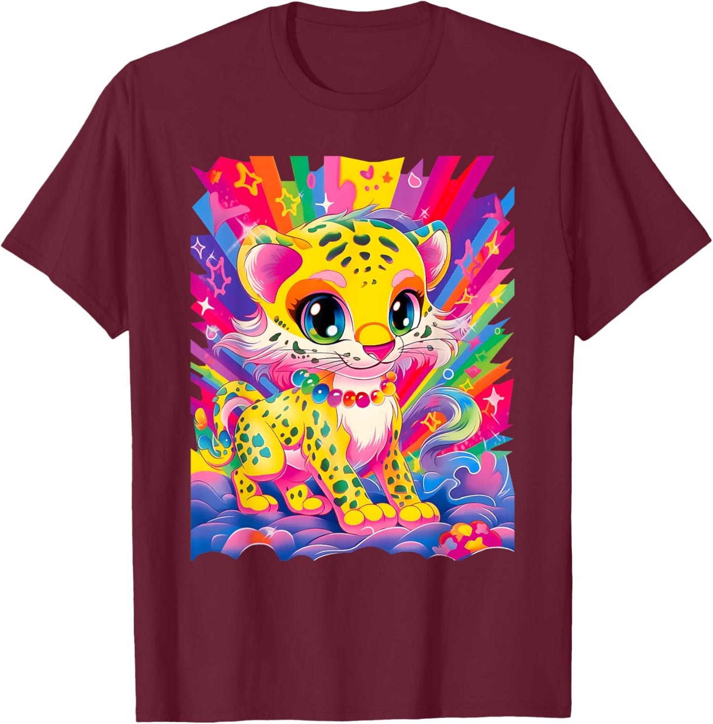 Dinosaurus Rekx Baby Jaguar Kitten Colorful Rainbow Vibrant Graphic , Small, Black T-Shirt - T-Shirt | Maroon