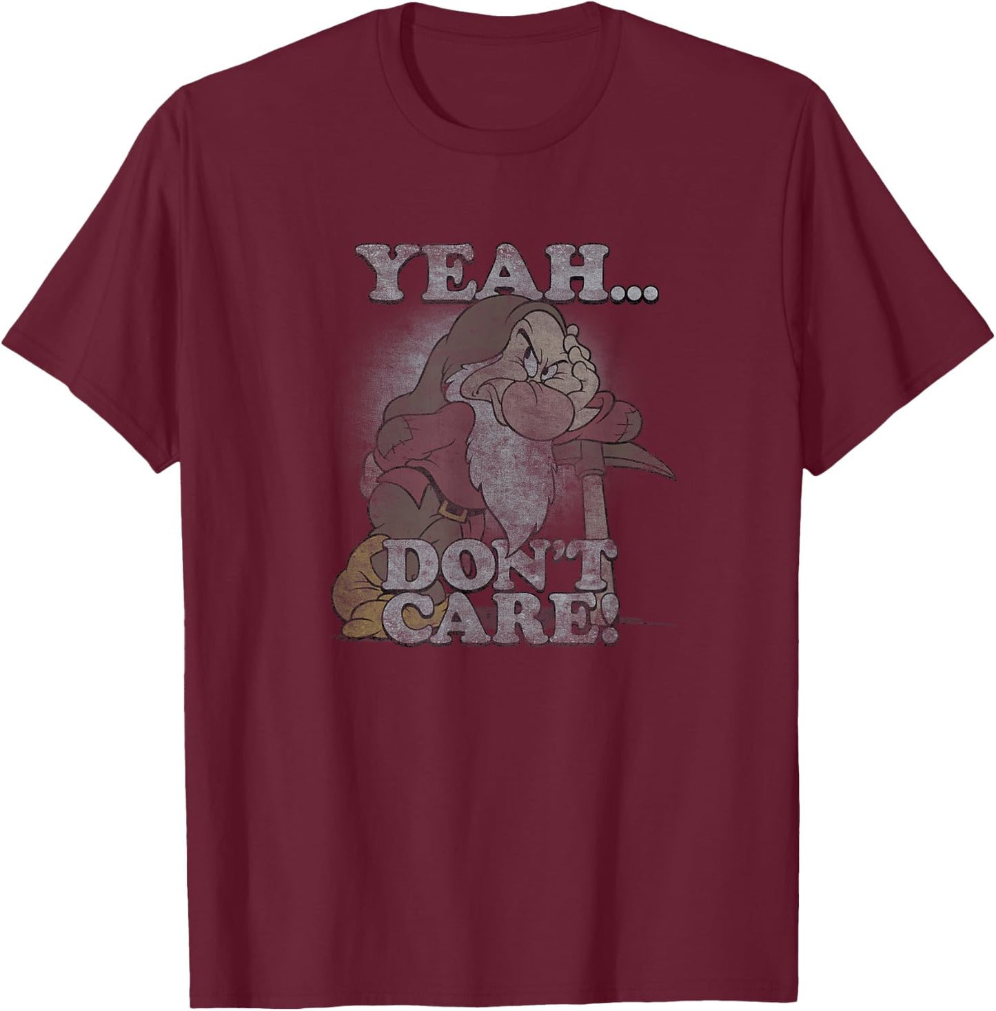 Disney Snow White Grumpy Leaning On Axe Yeah Don't Care T-Shirt - T-Shirt | Maroon