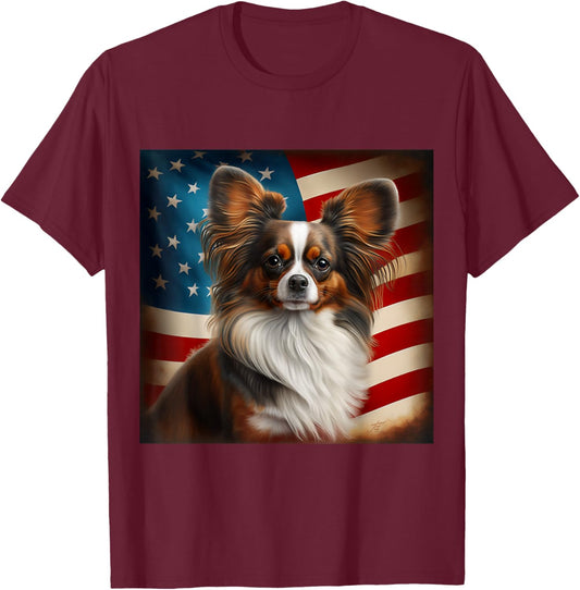 Papillon 4th of July - Papillon USA Women Kids Men T-Shirt - T-Shirt | Maroon