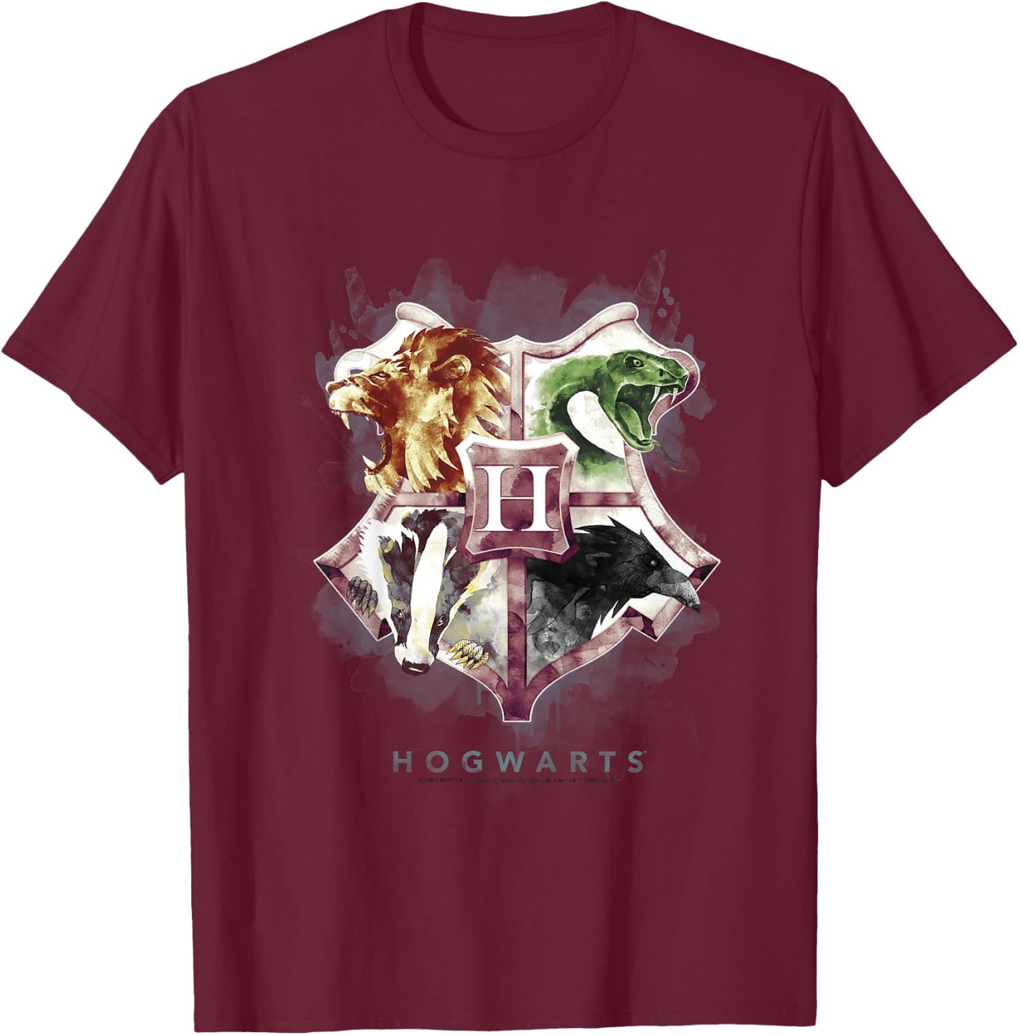 Kids Harry Potter Hogwarts Crest Watercolor T-Shirt - T-Shirt | Maroon