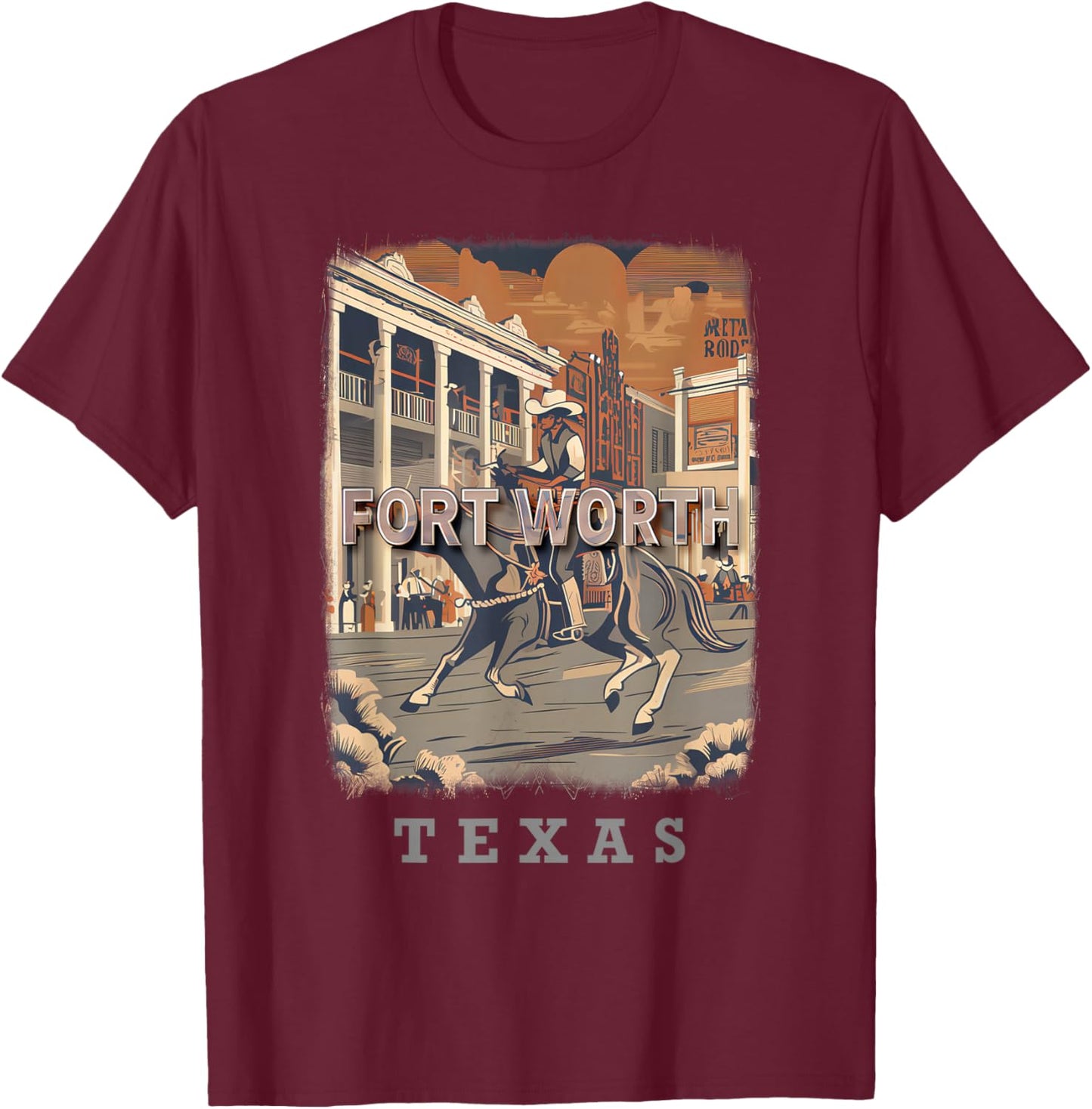 Fort Worth Texas TX Wild West Charm SD979 T-Shirt - T-Shirt | Maroon