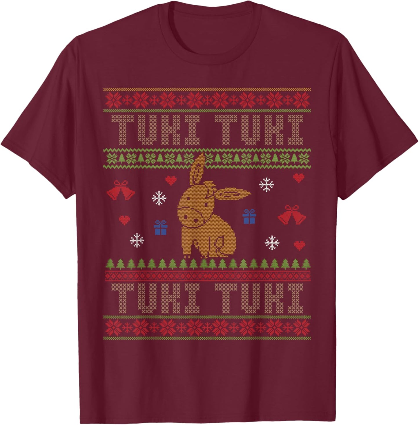 Mexican Christmas Burrito Sabanero Ugly Christmas Tuki Tuki T-Shirt - T-Shirt | Maroon