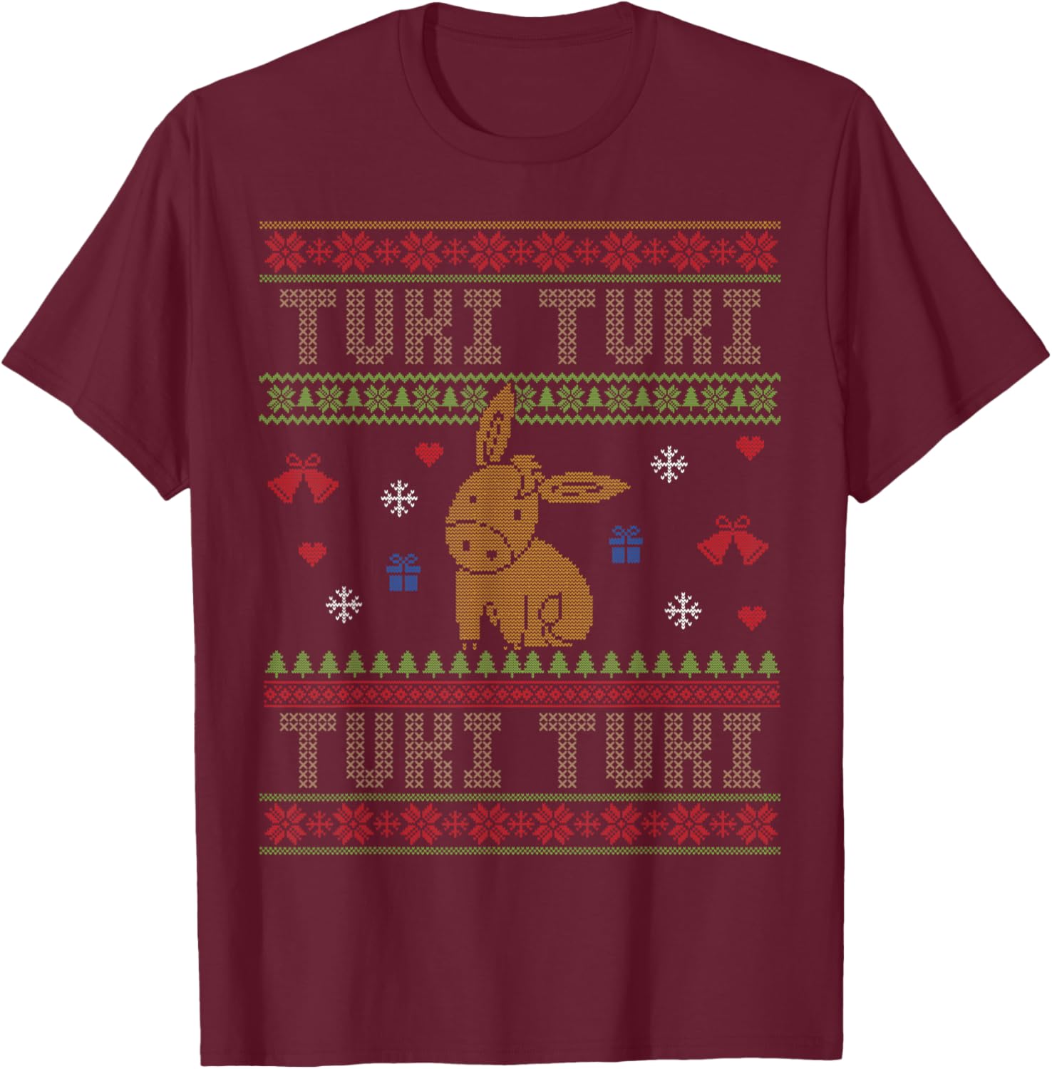 Mexican Christmas Burrito Sabanero Ugly Christmas Tuki Tuki T-Shirt - T-Shirt | Maroon
