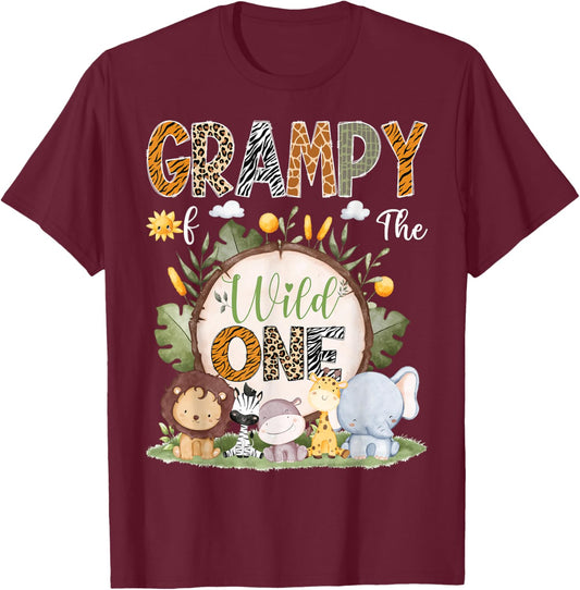 Grampy Of The Wild One 1St Birthday Kids Safari Woodland T-Shirt - T-Shirt | Maroon
