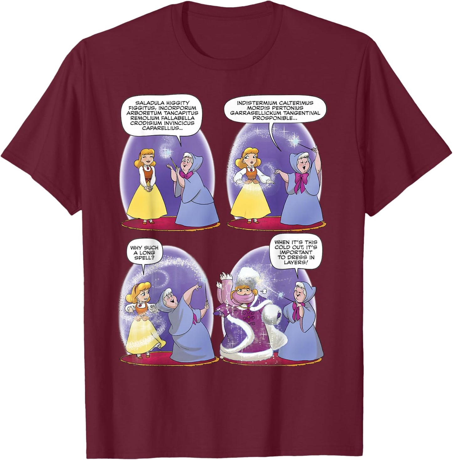 Disney Cinderella Fairy Godmother Dress In Layers Comic T-Shirt - T-Shirt | Maroon