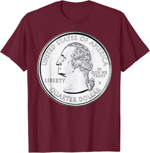 USA Quarter Dollar 25 Cents America United States T-Shirt - T-Shirt | Maroon