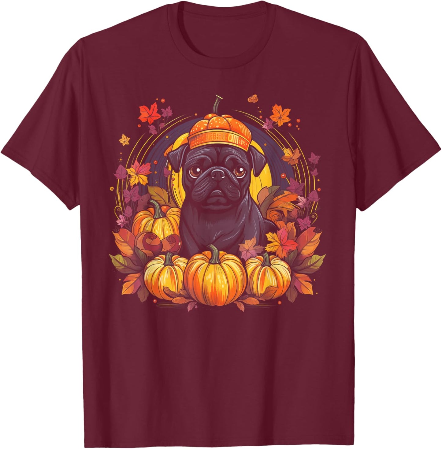 Pug Dog - Pumpkin Thanksgiving Fall Halloween Men Women Kids T-Shirt - T-Shirt | Maroon
