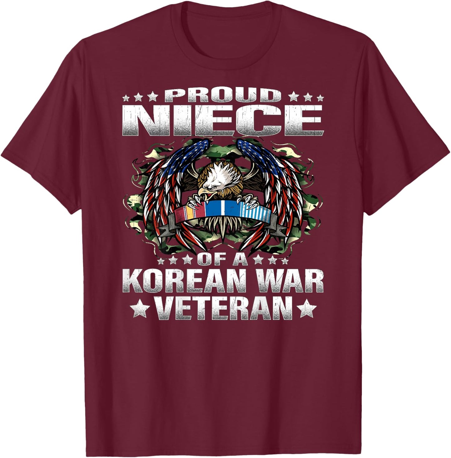 Proud Niece Of A Korean War Veteran Military Vet's Family T-Shirt - T-Shirt | Maroon