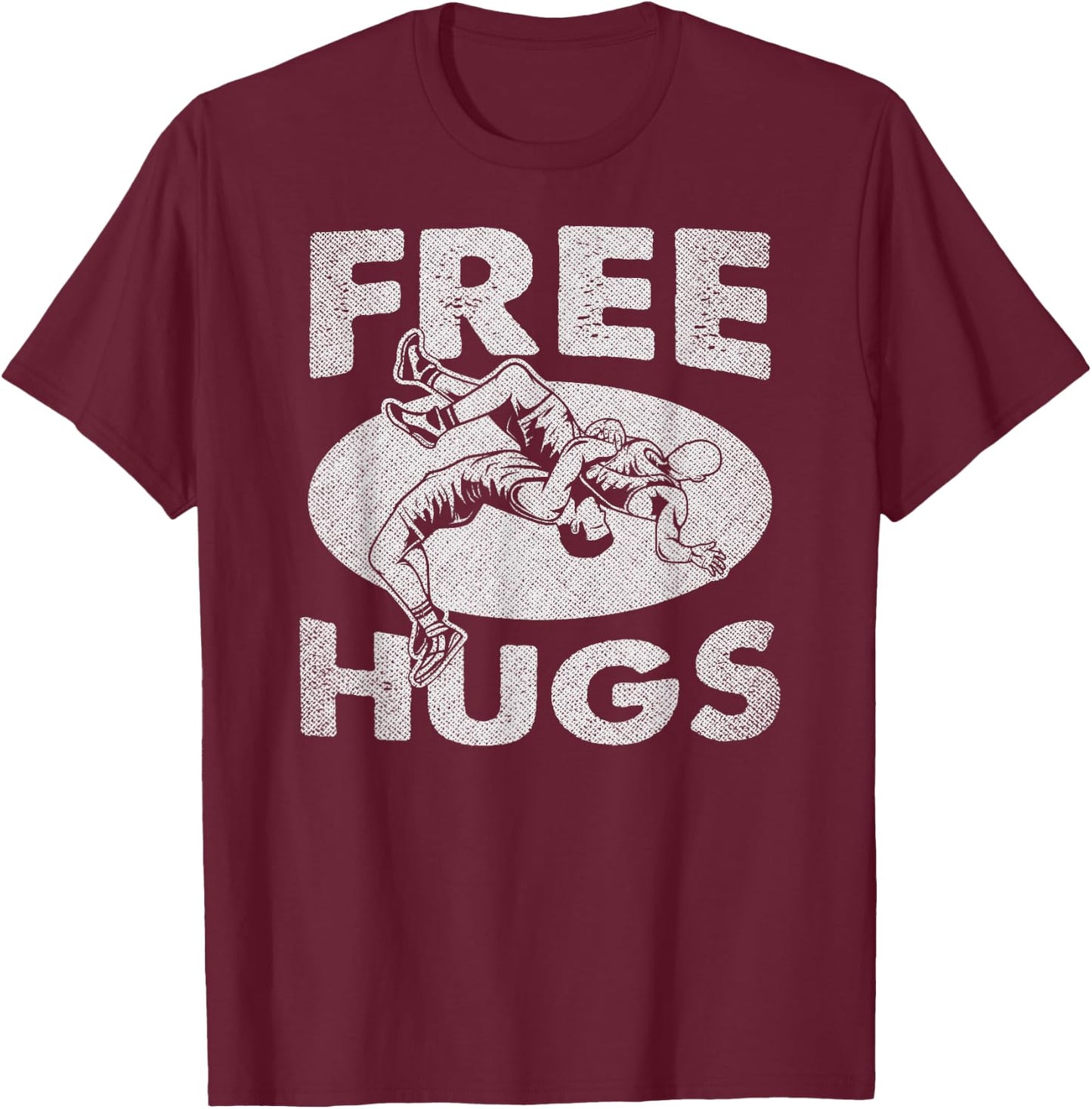 Wrestling - Funny Free Hugs Wrestling T-Shirt - T-Shirt | Maroon
