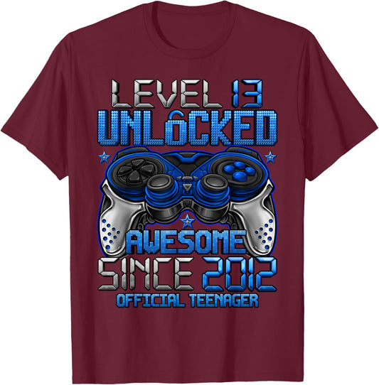 Official Teenager Level 13 Unlocked Gifts 13th Birthday Boy T-Shirt - T-Shirt | Maroon