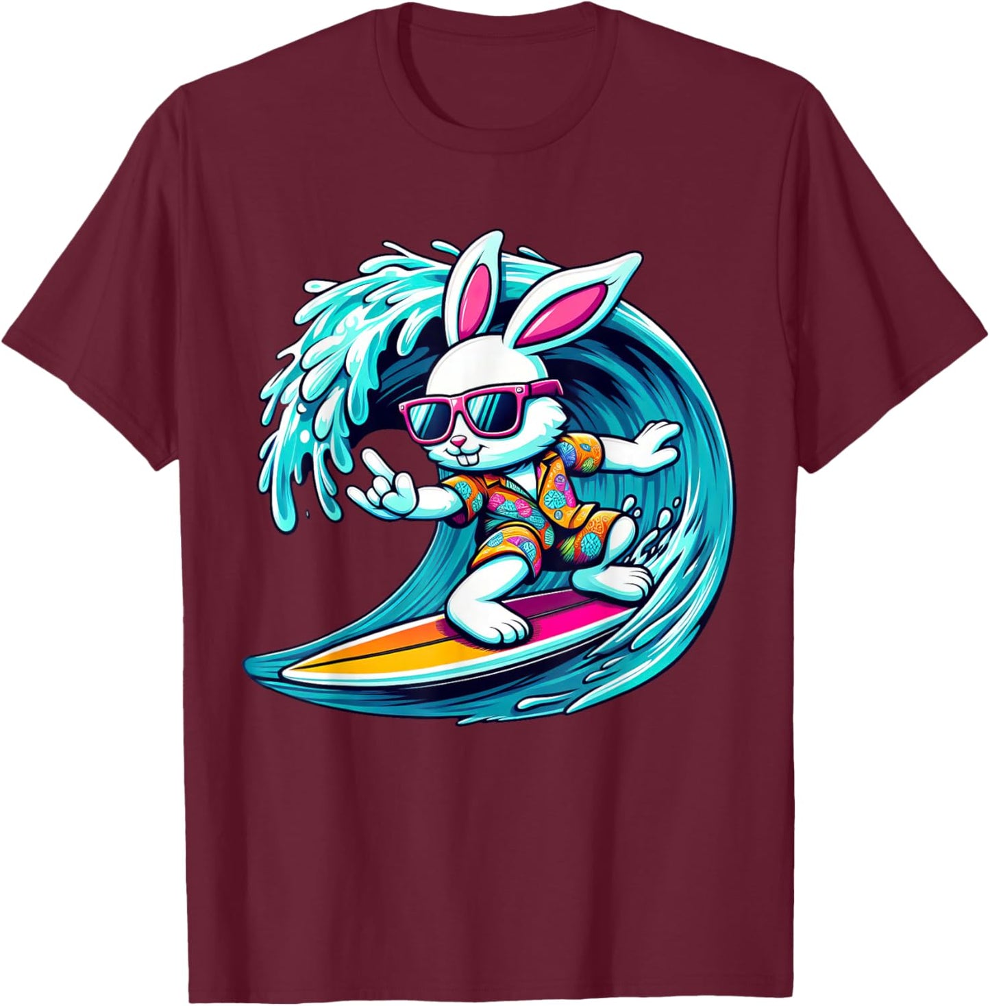 Funny Waves Surfing Player Bunny Kids Men Easter T-Shirt - T-Shirt | Maroon