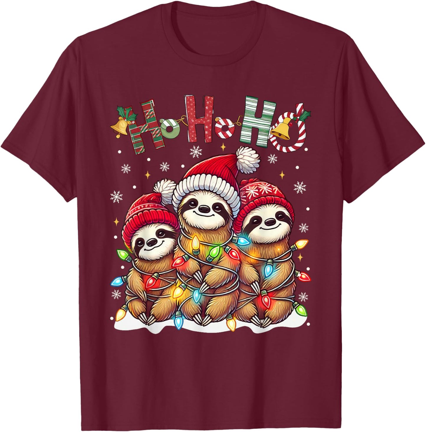 Christmas Pajamas Sloth Funny Sloths Christmas Outfit Sloth T-Shirt - T-Shirt | Maroon