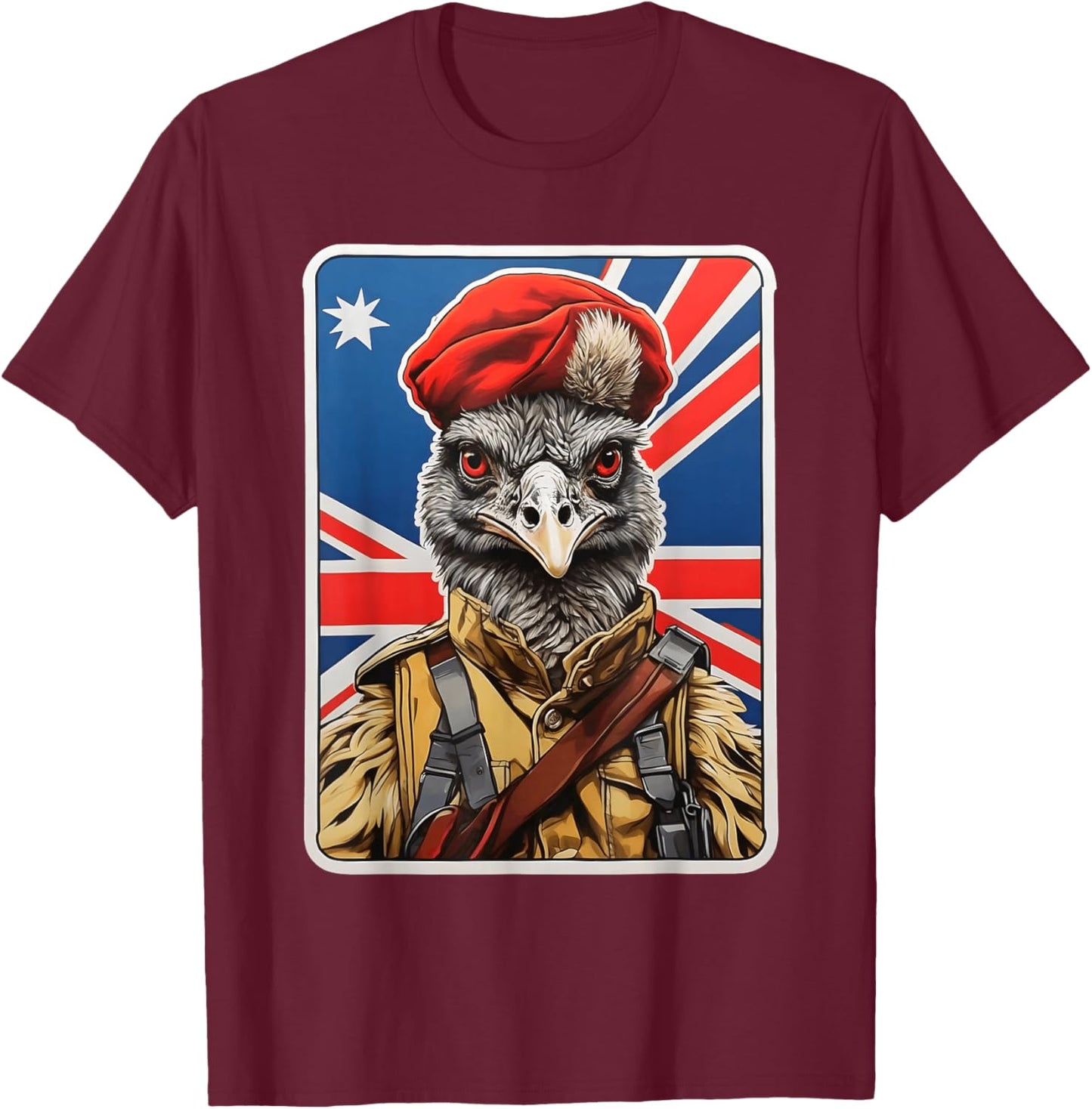 Emu War Hero Design - Emu in Military Uniform T-Shirt - T-Shirt | Maroon