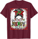 Bleached One Merry Mama Messy Bun Mama Christmas T-Shirt - T-Shirt | Maroon