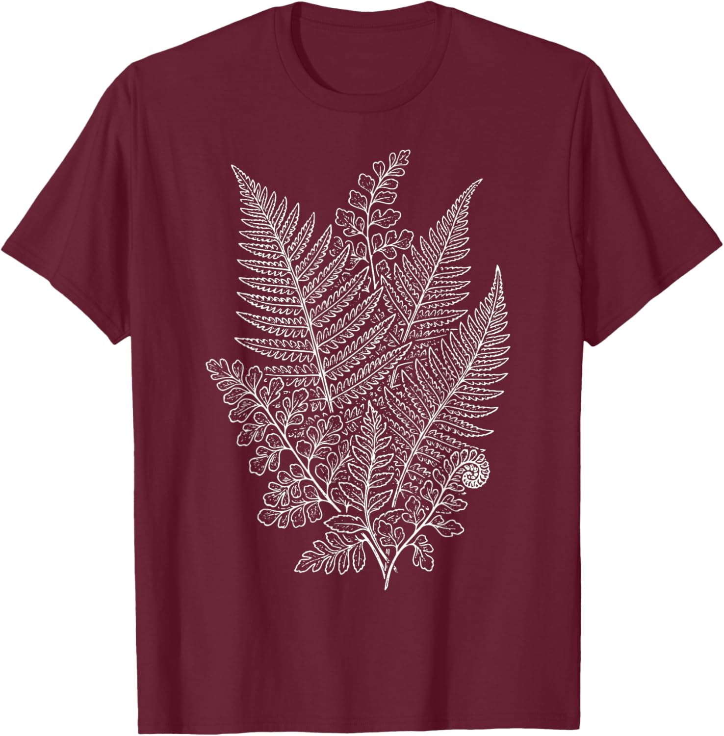 Fern Plant Illustration T-Shirt - T-Shirt | Maroon