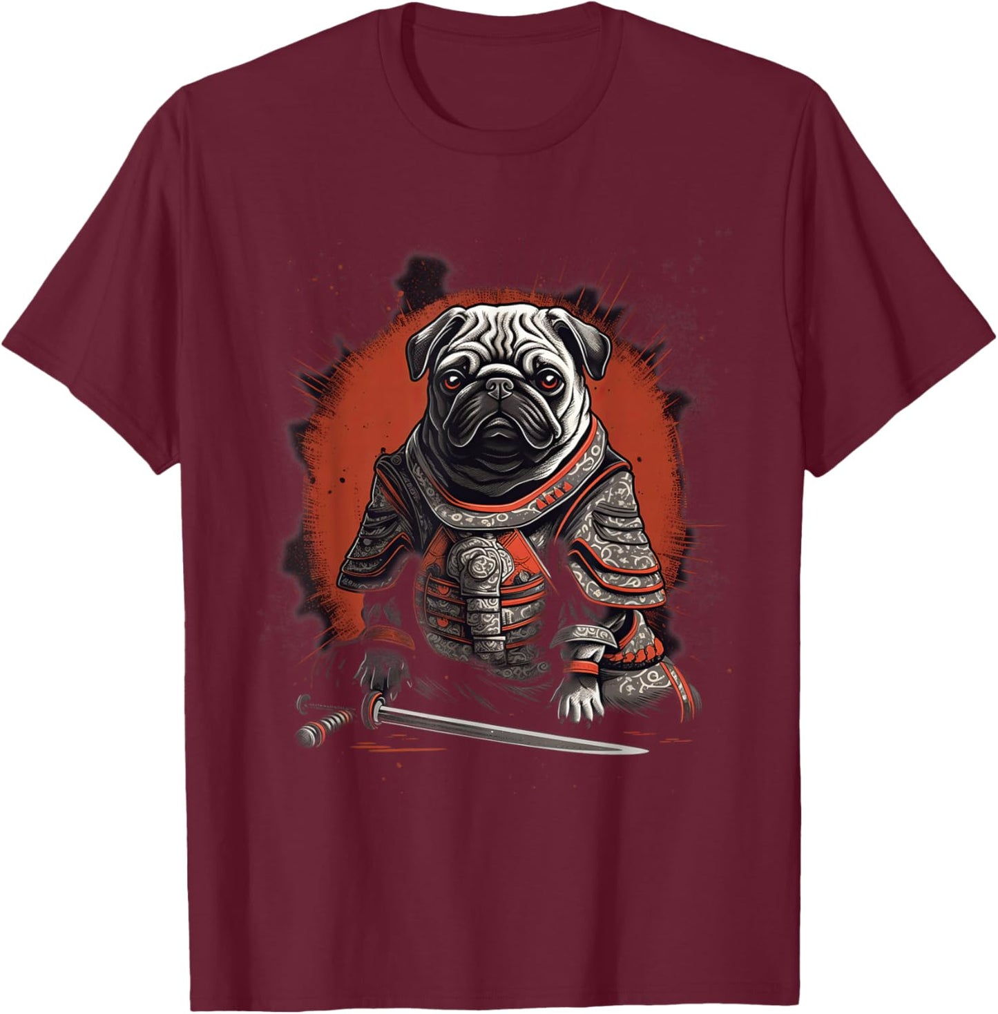 Vintage Japanese Samurai Pug dog T-Shirt - T-Shirt | Maroon