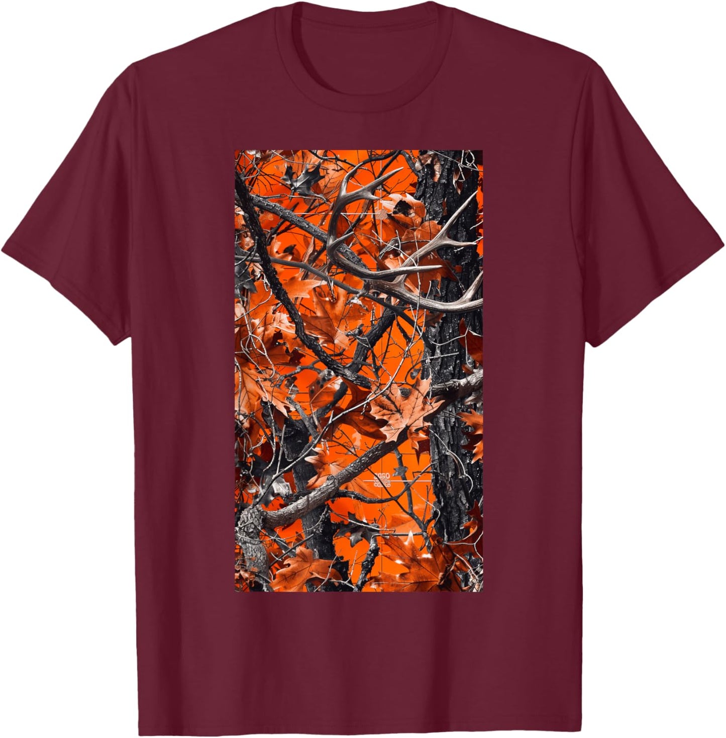 Orange Camo Autumn Fall leaves Oak Nature Forest T-Shirt - T-Shirt | Maroon