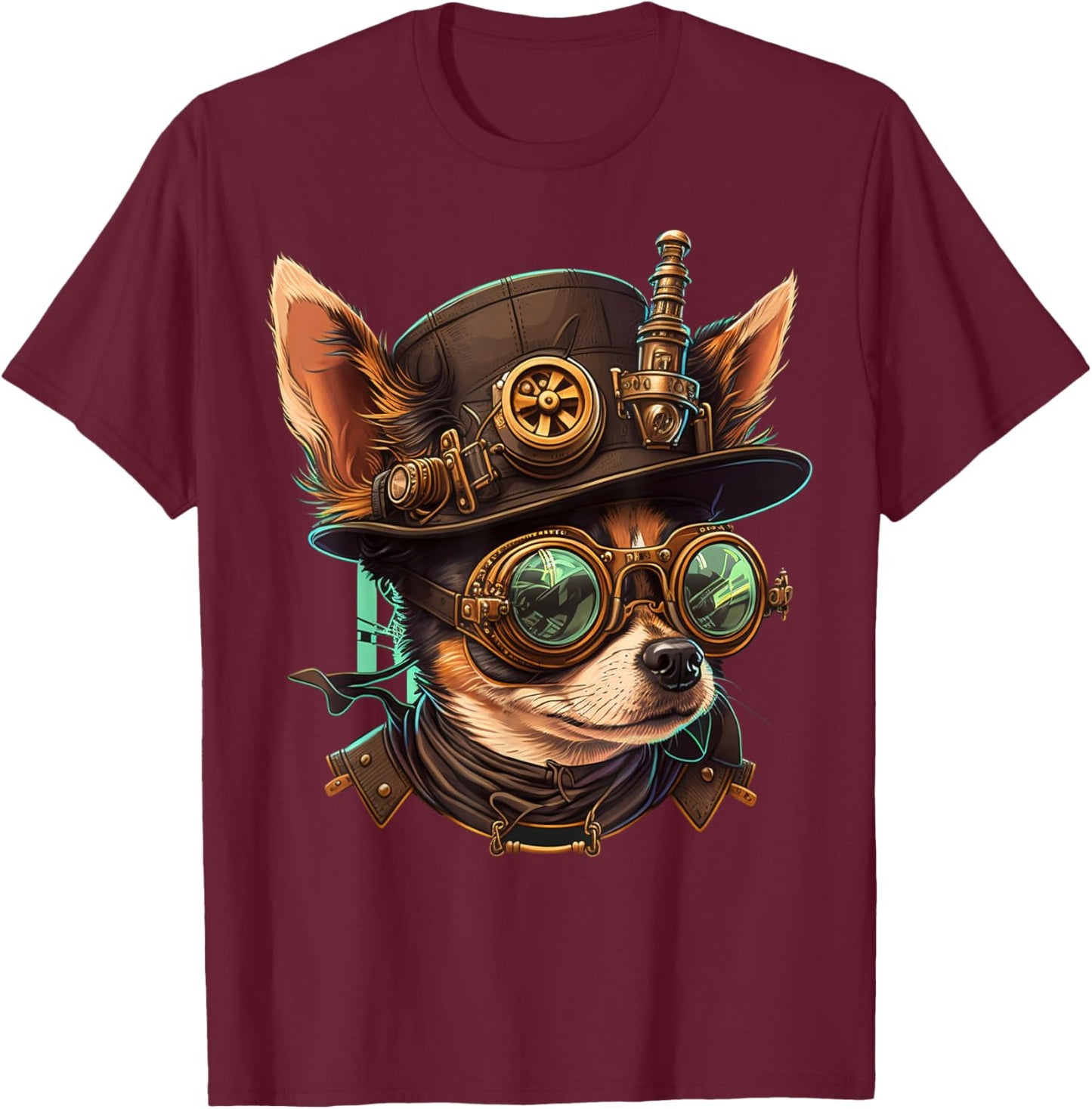 Steampunk Chihuahua T-Shirt - T-Shirt | Maroon