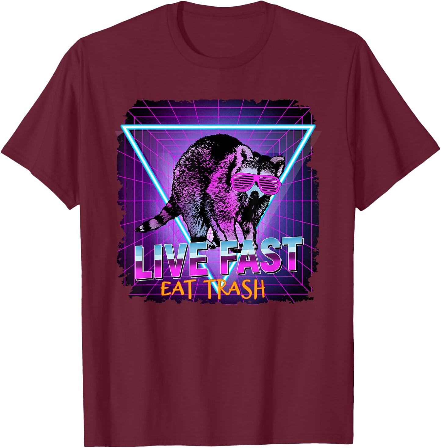 Waschbr Waschbren Lustig Geschenk & Present Co. Raccoon Retro Live Fast Eat Trash Funny Gift -Adults Black Small Classic Fit Short Sleeve T-Shirt - T-Shirt | Maroon
